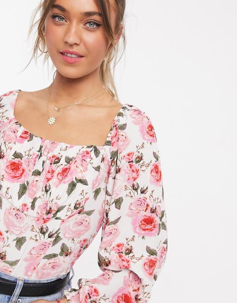 Top Con Estampado Floral Multicolor Y Detalle Fruncido En El Pecho De Asos Design