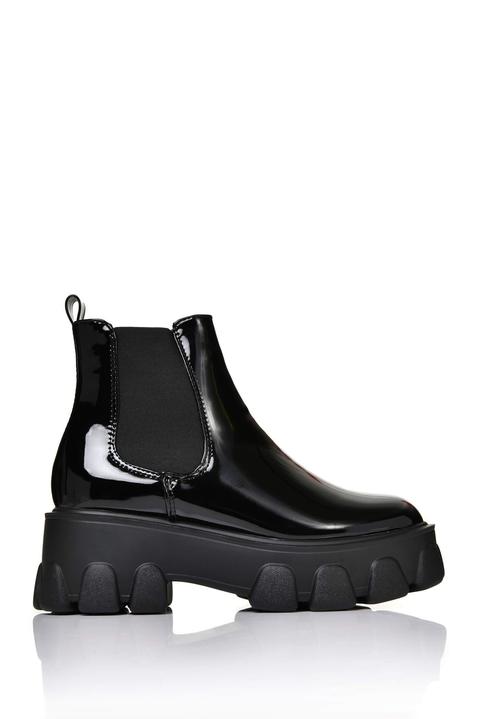 Black Chelsea Chunky Sole Patent Boots