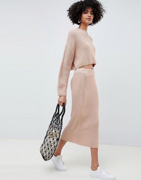 Asos Design Co-ord Skirt In Rib Knit - Blush