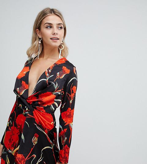 Minivestido Con Detalle Retorcido En La Parte Delantera Y Estampado Floral De Missguided