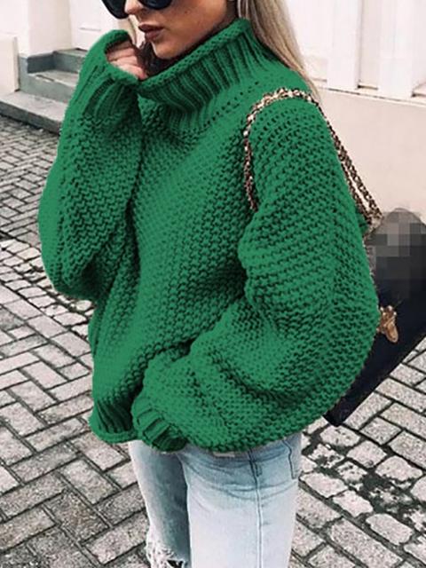 Pullover Collo Alto Manica Lunga Oversize Fashion Verde