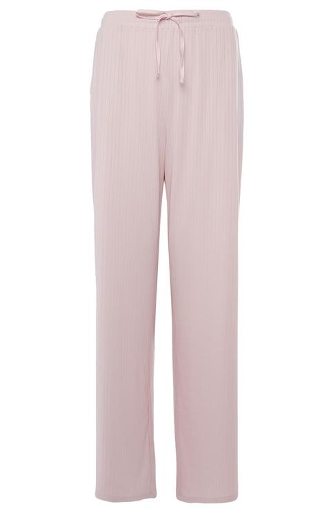 Pantalón Ancho Y Acanalado De Pijama De Color Rosa