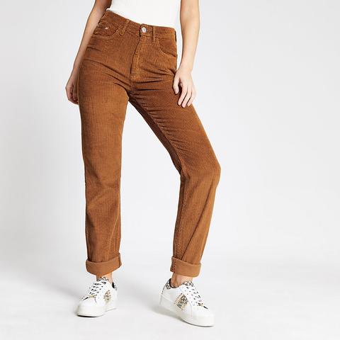 Brown Corduroy Mom High Rise Jeans