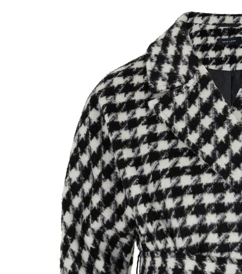 Black Dogtooth Belted Long Coat New Look