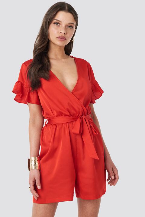 Frill Sleeve Playsuit Rot