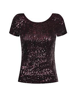 T-shirt Con Paillettes Bordeaux