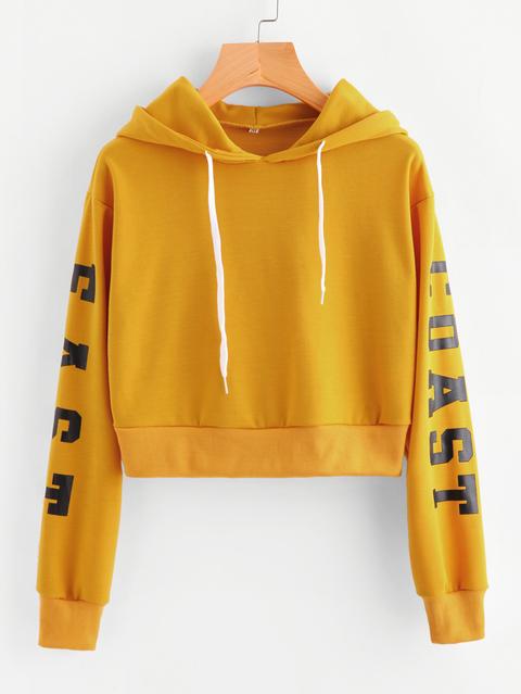 Letters Print Crop Hoodie