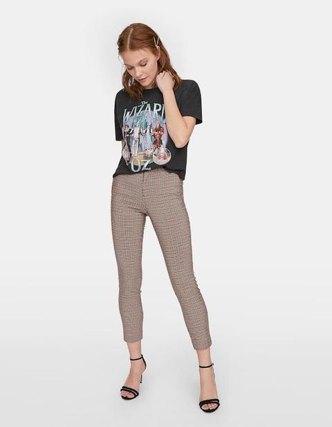 Pantaloni Eleganti A Quadri Con Cintura Arancione