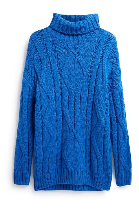Cobalt Cable Roll Neck Jumper