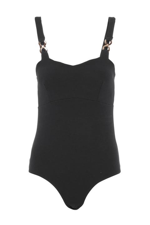 Black Ribbed Buckle Bodysuit