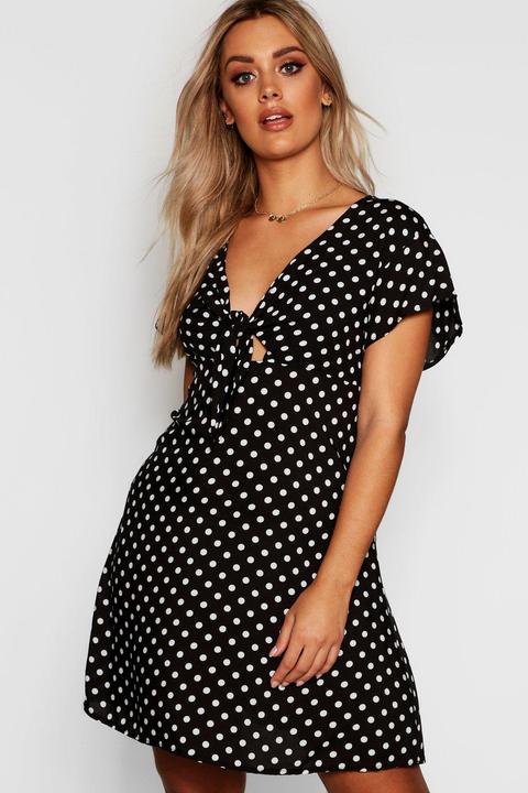 Plus Woven Polkadot Tie Detail Shift Dress