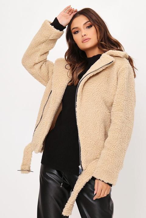 Stone Teddy Borg Aviator Jacket , Beige