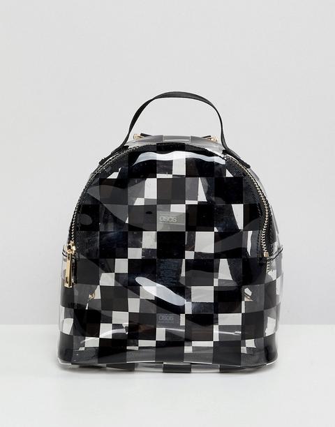 Asos Design Mini Clear Plastic Backpack In Checkerboard Print - Black And White