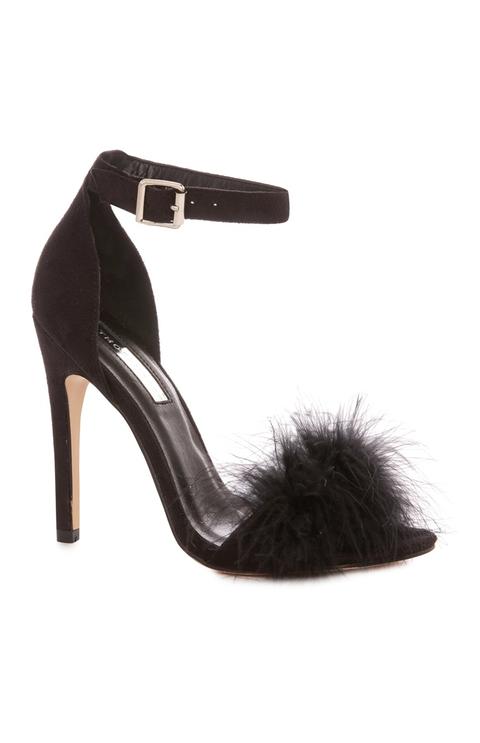 Black Feather Trim Heel