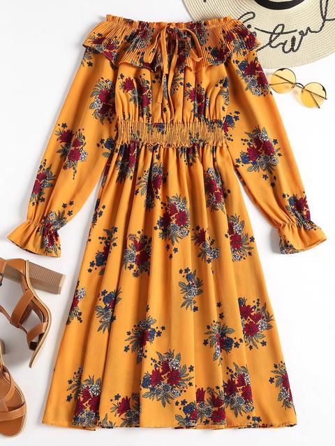Vestito In Sovrapposizione Con Spalle Scoperte E Maniche Lunghe School Bus Yellow