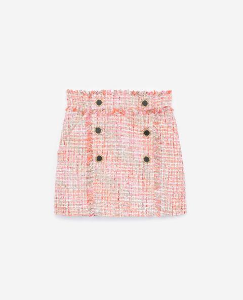 Minifalda Multicolor De Tweed Con Flecos - Mujer