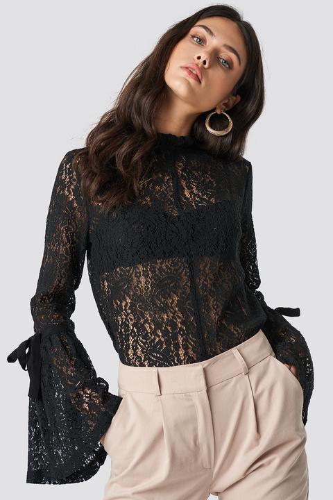 Wide Sleeve Lace Top Black