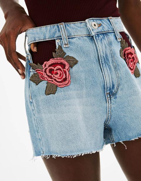 Shorts Denim Toppa Fiore Rilievo