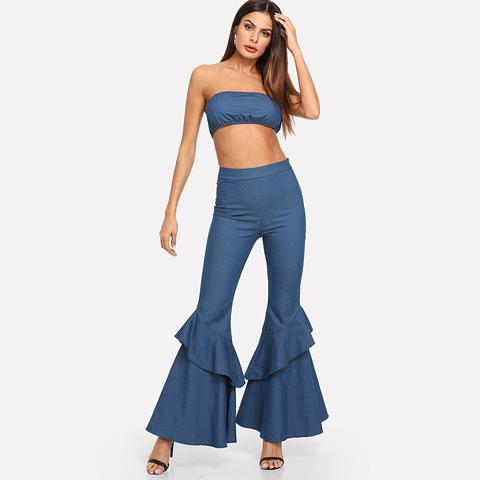 Top In Denim Corto Con Pantaloni