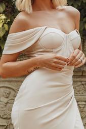 Rosie Connolly Off Shoulder Corset Wrap Dress In Champagne