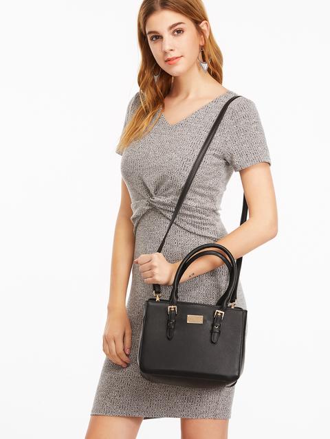 Bolso Tote De Pu Con Hebilla Negro