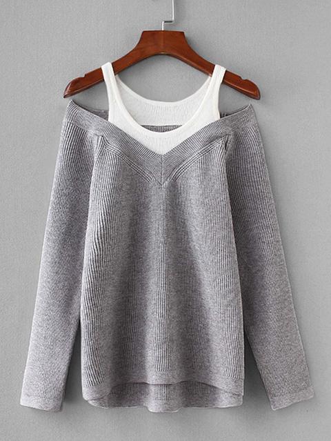 Casuale Plain Spalle Scoperte Grigio Maglia