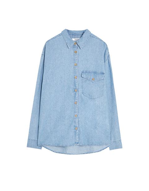 Camisa Denim Básica Con Bolsillo