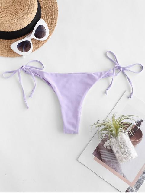 Zaful Bikini Bottom Con Lazo Anudado Lavender Blue Halloween Orange