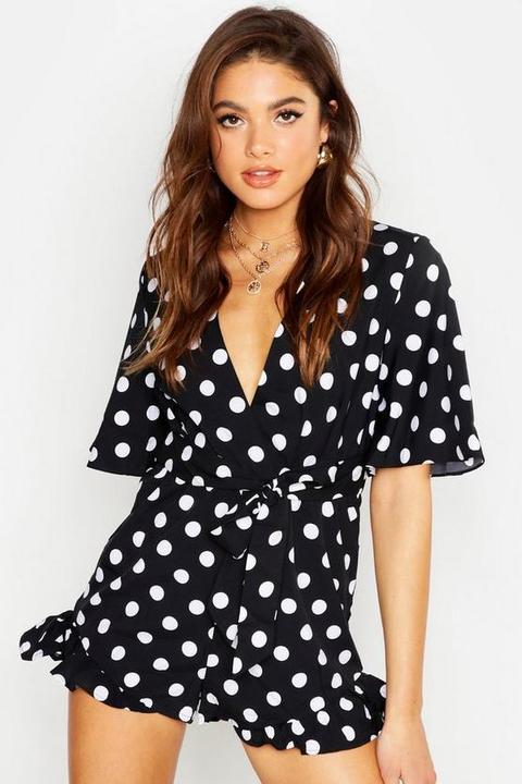 Polka Dot Ruffle Hem Playsuit