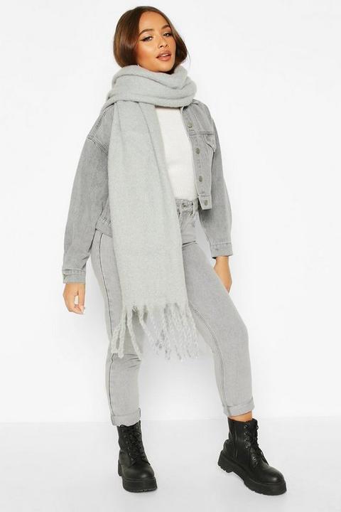 Womens Chunky Oversized Fringe Scarf - Grey - One Size, Grey