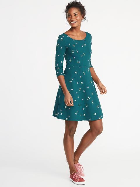 Printed 3/4-sleeve Fit & Flare Dress For Women