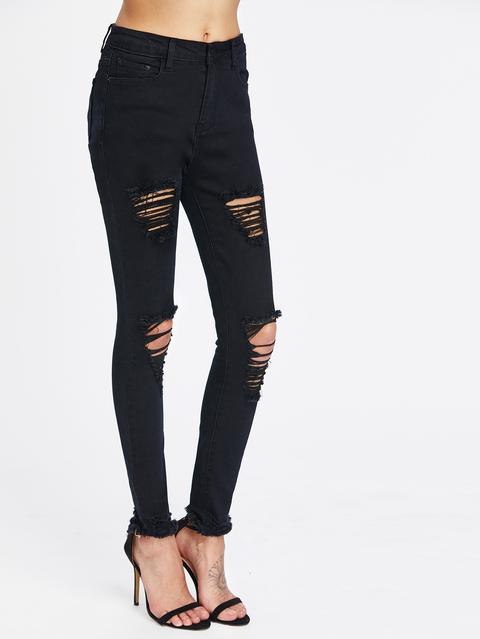 Pantaloni Skinny Di Jeans Strappati