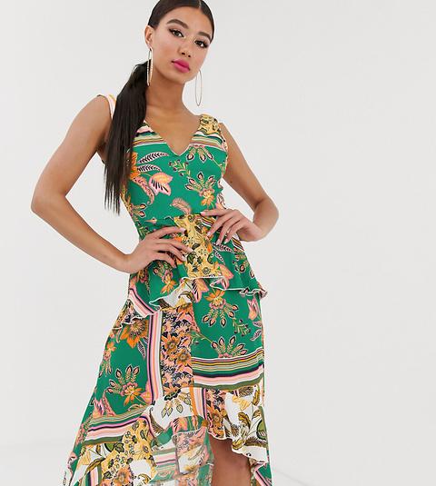 Missguided – Modisches Kleid Mit Rüschenverzierung, Paisleymuster Und Rückseitig Abfallendem Saum