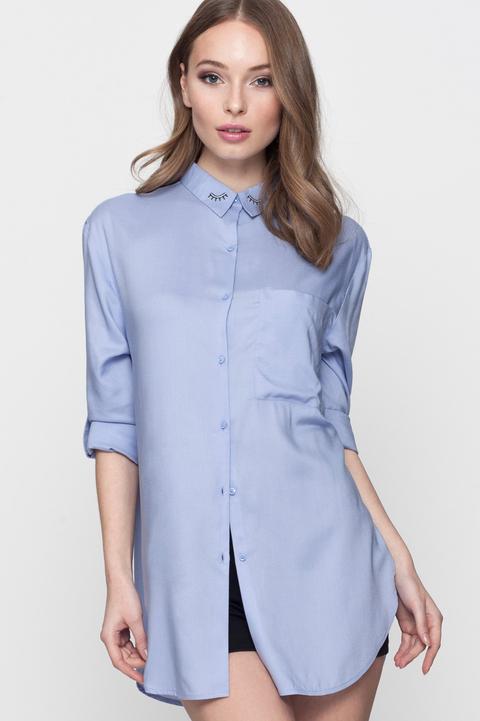 Camicia Blu Con Ricamo