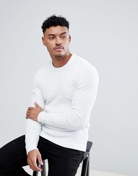 Asos - Maglione Operato Bianco Attillato - Bianco