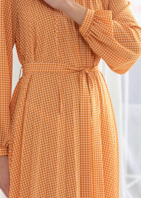 Houndstooth Pleated Midi Dress