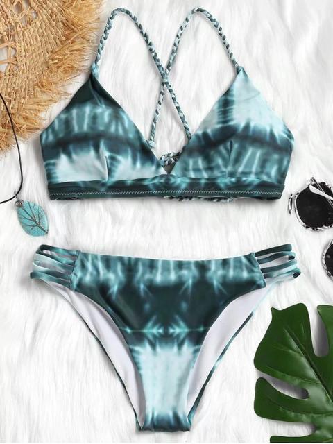 Conjunto De Bikini De Tanga Trenzada Con Efecto Tie Dye Colormix
