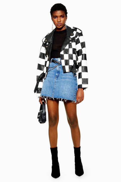 Womens Blue Denim Mini Skirt - Mid Stone, Mid Stone