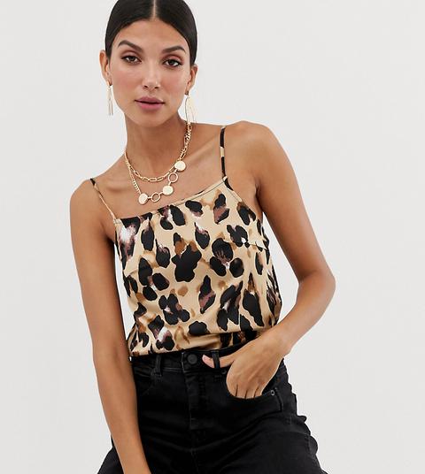 Parisian Tall - Canotta Leopardata In Raso - Marrone