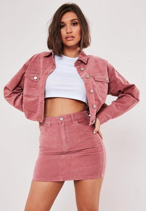 Pink Co Ord Velvet A Line Mini Skirt, Pink