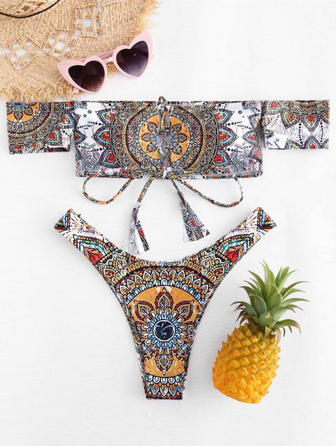 Bikini A Spalle Scoperte Con Stampa Mandala Multi Multi-b