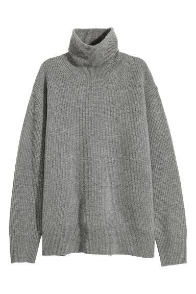 H & M - Maglia Collo Alto In Cashmere - Grigio