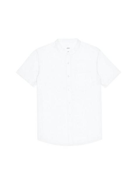 White Short Sleeve Grandad Collar Oxford Shirt