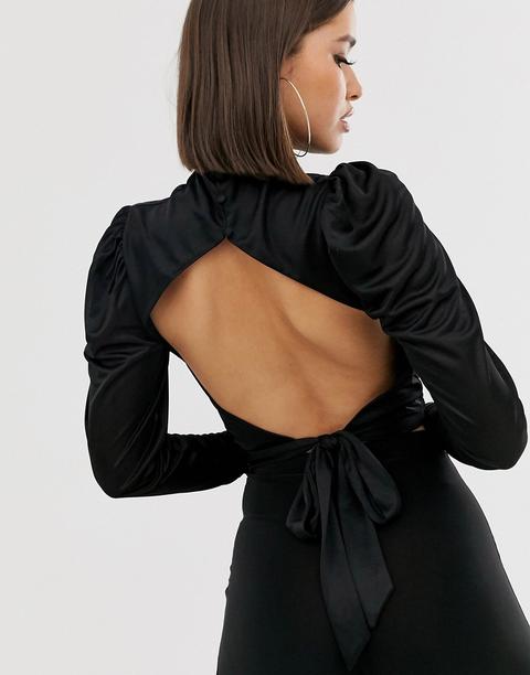 Top De Manga Larga Sin Espalda Con Cuello Desbocado En Negro De Asos Design