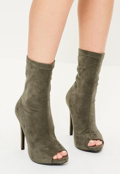 khaki open toe boots