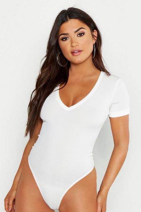 Plunge Roll Sleeve Rib Bodysuit