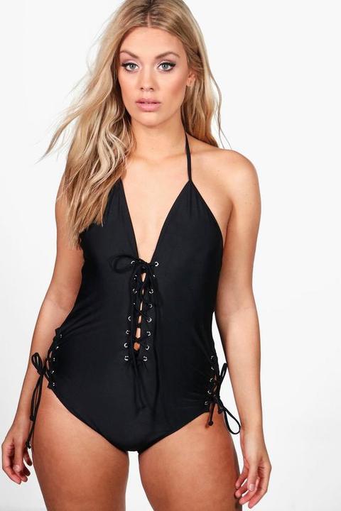 Plus Nicola Lace Up Swimsuit