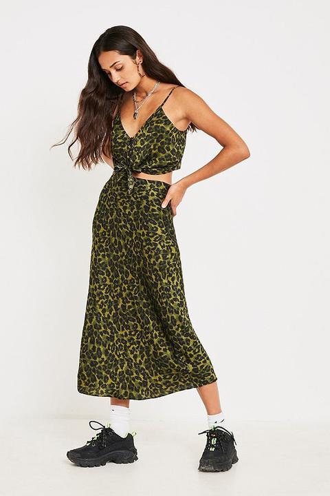 Uo Leopard Print Bias-cut Midi Skirt