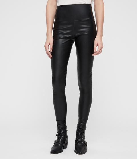 Allsaints Women's Leather Stripe Cora High-rise Super Skinny Leg Leggings, Black, Size: 2