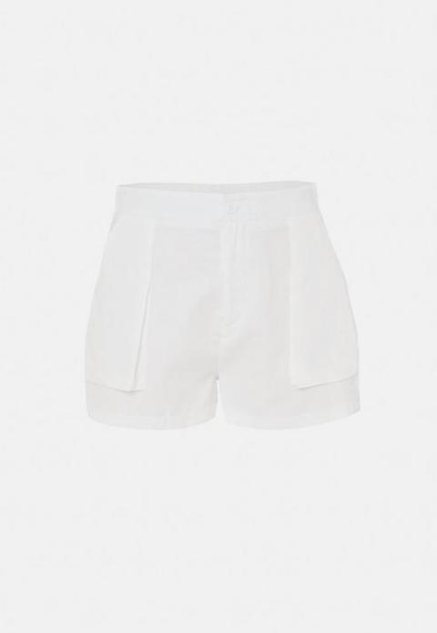 Plus Size Off White Twill Utility Shorts, Camel